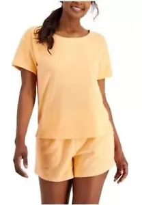 2 PIECE SET Jenni Women's Smocked-Waist Terry Cloth Short & Top Set Melon Large - Picture 1 of 5