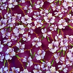 Daylily Fields by Sue Beevers RJR Fabrics Cotton Fabric Hibiscus Purple 2 yds - Picture 1 of 6