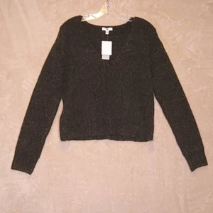 Bp Womens Cropped Sweater Black Long Sleeve V Neck Tight Knit Plus XXS New - Picture 1 of 8