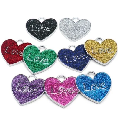 Personalised Engraved Dog Tags Glitter Love Heart Cat Tag Pet ID Logo - Image 1 of 4