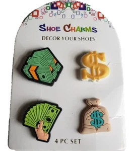 Shoe Charms Cash Money Dollar 4 PCS Shoe Charms - Picture 1 of 2