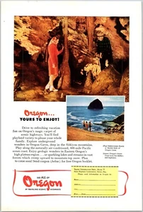 ANUNCIO IMPRESO 1947 Oregon Caves Marble Halls Scenic Coast Yours to Enjoy 6,75 x 10 - Imagen 1 de 3
