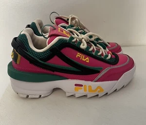 Fila Disruptor II 2 Premium Casual Athletic Shoe Glow Pink/Gold/Green Women Sz 7 - Picture 1 of 9