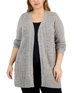Karen Scott Plus Size Open Front Duster Cardigan, Gull Marl Sz 2X - Picture 1 of 4