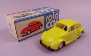 c1980s VW Beetle Plastic Friction Model Toy By Nachod - Unused Stock - Yellow - Imagen 1 de 1