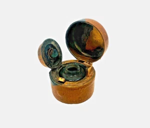 Travelling Leather Cased Inkwell In Copper Early 20th Collectable Antique (21) - Picture 1 of 7
