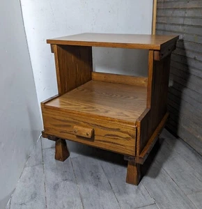 Vintage Rustic Country Ranch Oak Style 2-Tier Step End Table Nightstand B - Picture 1 of 23
