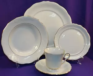 5 PC PLACE SETTING TIENSHAN FINE CHINA ELEGANCE PATTERN EMBOSSED SCROLLS - Picture 1 of 10