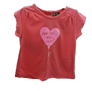 Tape à l'oeil haut manche courte fuschia motif coeur ballon bébé 9 mois - Imagen 1 de 1