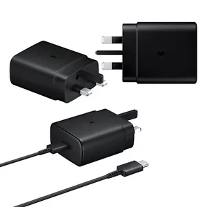Cargador original Samsung 45W súper rápido Reino Unido enchufe principal cable USB C en negro - Imagen 1 de 36