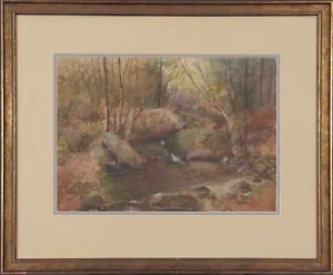 SUSAN FIELD BISSELL Firmada Original Antigua 1900 Acuarela PISCINA BOSQUE SERENO - Imagen 1 de 2