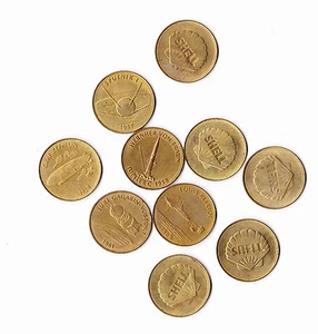 1970 SCHALENÖLKRAFTSTOFF BENZIN Metall Münze Token Luftfahrt Raumfahrt Astronaut NASA - Bild 1 von 26