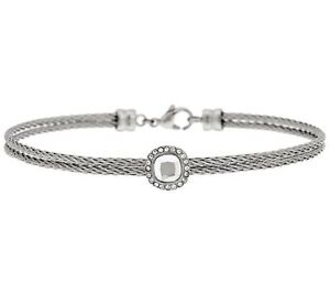 Stainless Steel Cushion Crystal Cable Bracelet, 8"  QVC - $35