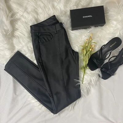 Faux Leather Textured Skinny Pants, Button And Zipper Closure, Pockets, Sz 7 - Image 1 of 4
