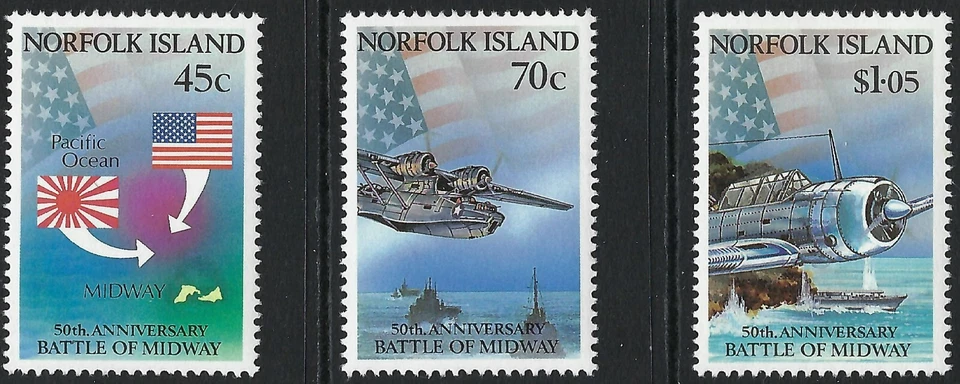 Norfolk Island SG# 531-533 1992 50ª Batalla de Midway conjunto de 3 como nuevo MUH MNH Foto 1 de 1