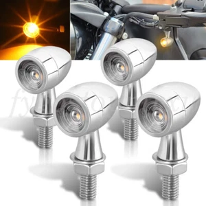 4 intermitentes cromados mini señal de giro para motocicleta para Cafe Racer Harley Bobber - Imagen 1 de 10