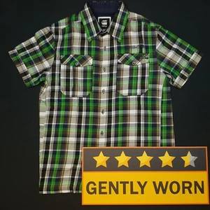 G-Star Mens Shirt VERY GOOD XS Green Short Sleeve Regular Check Cotton - Picture 1 of 10