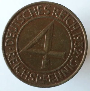 4 Reichspfennig 1932 A, KM# 75 - Weimar coin -"#1040" - Picture 1 of 2