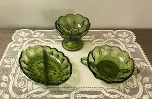 3 Vintage Anchor Hocking Avocado Green Glass Small Candy Nut Bowls USA 1970s - Picture 1 of 9