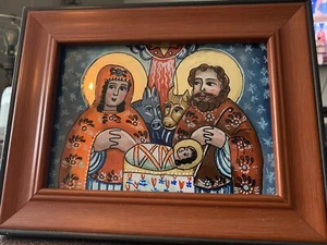 Icono Ortodoxo -Nacimiento de Jesucristo- Pintado a Mano sobre Vidrio Navidad 9x7" Marco - Imagen 1 de 8