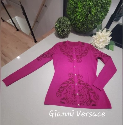 VERSACE Ladies Sweater KNIT CARDIGAN Sz 40 Sz S-M Purple Pink Colour Viscose - Image 1 of 4