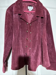 LIVE A LITTLE Womens 2X Burgundy Suede Snap Close Collared VTG EUC - Picture 1 of 6