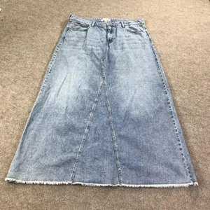 Lucky Brand Maxi Skirt Womens 16 Blue Denim High Waisted A Line Frayed Hem Jean - Picture 1 of 12