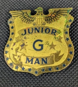 VINTAGE 1930s JUNIOR G-MAN BRASS BADGE PIN POST CEREAL COLLECTIBLE - Picture 1 of 4