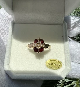 Victorian 10K Solid Yellow Gold Garnet &Seed Pearls Ring,Sz:6.5 - Picture 1 of 9
