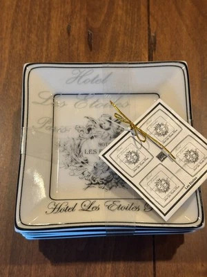 Conjunto de 4 NOVO 222 Fifth Hotel Les Etoiles Paris 5,25” Pratos Quadrados Preto Banheiro - Imagem 1 de 4