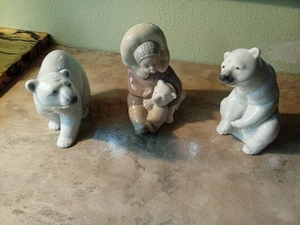 lladro eskimo junge mit Babybär und 2 Eisbären Set - Bild 1 von 9