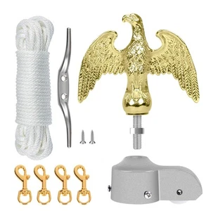 Flagpole Hardware Repair Parts Kit,50FT Halyard Rope+7" Eagle Topper+6" Zinc ... - Picture 1 of 7