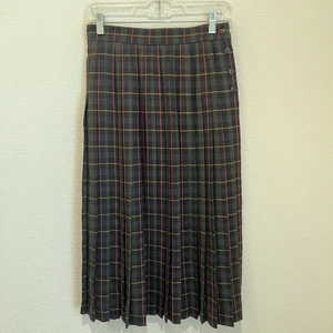Vintage Jaeger Wool Pleated Midi Skirt Size 10 Plaid Tartan Side Button UK Made - Picture 1 of 10