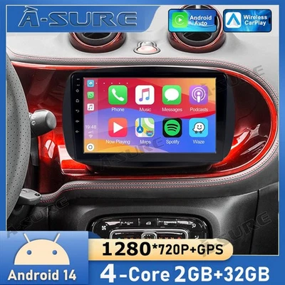 Carplay 2+32G Android 14 Autoradio Navi GPS BT für Benz Smart Fortwo Forfour 453 - Bild 1 von 4
