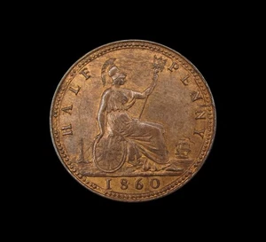 VICTORIA 1860 BRONZE DUTTKOPF HALFPENNY - PERLENRAND - GLÄNZEND HOCHWERTIG - Bild 1 von 2