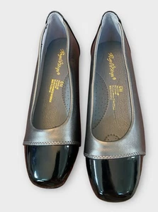 Angel Steps Shoes Womens Sz 6 Metallic Graphite Leather Black Flats Cap Toe NEW - Picture 1 of 6
