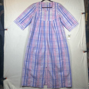 Miss Elaine New With Tags Seersucker Pink White and Blue Zippered Duster Size M - Picture 1 of 11