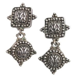JOHN HARDY Signed Sterling Silver 925 Woven Design Dangle Omega Clip On Earrings - Picture 1 of 13