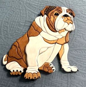 Arte de pared 3D artesanal hecha a mano en blanco y tostado del Bulldog Inglés - aprox. "16"" X15"" X2,5""" - Imagen 1 de 14