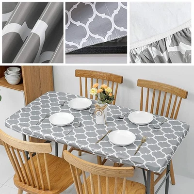 Waterproof Tablecloth Rectangular Elastic Edged Fitted Table Top Cover Cloth - Image 1 of 4