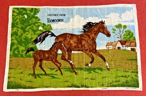 Vintage Ulster Linen Tea Towel w Horses Pattern Kitchen Dish Toowoomba Art Gift - Picture 1 of 16