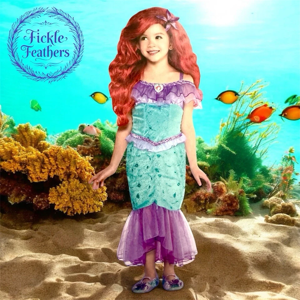 Disney Princess Ariel Costume Small Childs 4-6 Includes Wig Mermaid