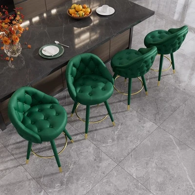 26" Swivel Velvet Bar Chairs Set of 2 Low Back Counter Stools with Footrest - Image 1 of 4