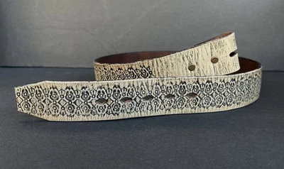 Autêntico JOED- 100% Couro Em Relevo Marfim Preto Cinto Creme Tamanho 33-34 Médio - Imagem 1 de 4