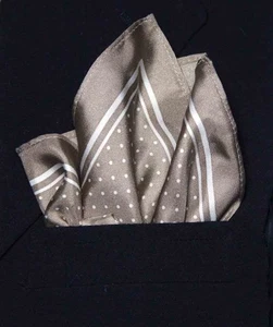 NEW Marks and Spencer Silk Pocket Square Beige White Polka Dot Men's - Picture 1 of 6