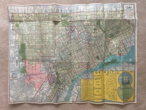 DETROIT MAP 1926 national lithograph 2128 dearborn pontiac ann arbor michigan - Picture 1 of 8