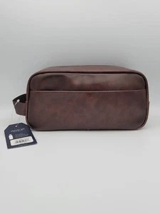 Original Penguin Faux Leather Travel Toiletries Bag Dark Brown - NWT $48 - Picture 1 of 10