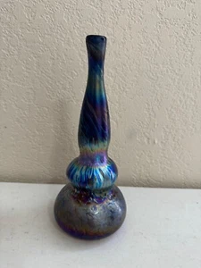 Irisierende mundgeblasene Kunstglas Ölflecken Flaschenform Vase - Gary Levi / Levay Studios - Bild 1 von 18