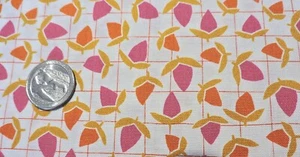 100% Cotton Fabric Andover - Raspberry - Rust Flowers On White - By the Yard - Picture 1 of 2