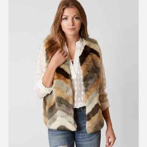 CHICO'S VEST Tweed Ribbed Knit Back Faux Fur Front Chunky Retro (1) Medium - Picture 1 of 8